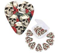 Guitar Picks 6 Pcs Guitar Plectrums with Storage Box 3 Different Thickness Cool Skull head and Roses Guitar Picks Accessories Bass Pick for Electric Ukulele 2Pcs 0.46mm, 2Pcs 0.96mm, 2Pcs 0.71mm