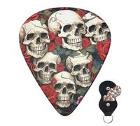 Guitar Picks 6 Pcs Guitar Plectrums with Storage Box 3 Different Thickness Cool Skull head and Roses Guitar Picks Accessories Bass Pick for Electric Ukulele 2Pcs 0.46mm, 2Pcs 0.96mm, 2Pcs 0.71mm