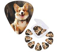 Guitar Picks 6 Pcs Guitar Plectrums with Storage Box 3 Different Thickness Corgi Dog Guitar Picks Accessories Bass Pick for Electric Ukulele 2Pcs 0.46mm, 2Pcs 0.96mm, 2Pcs 0.71mm