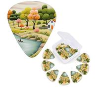 Guitar Picks 6 Pcs Guitar Plectrums with Storage Box 3 Different Thickness Country lifestyle Guitar Picks Accessories Bass Pick for Electric Ukulele 2Pcs 0.46mm, 2Pcs 0.96mm, 2Pcs 0.71mm