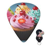 Guitar Picks 6 Pcs Guitar Plectrums with Storage Box 3 Different Thickness Cupcake Guitar Picks Accessories Bass Pick for Electric Ukulele 2Pcs 0.46mm, 2Pcs 0.96mm, 2Pcs 0.71mm