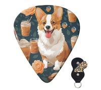 Guitar Picks 6 Pcs Guitar Plectrums with Storage Box 3 Different Thickness Cute Corgi Pet and Milk tea Guitar Picks Accessories Bass Pick for Electric Ukulele 2Pcs 0.46mm, 2Pcs 0.96mm, 2Pcs 0.71mm