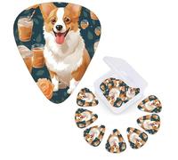 Guitar Picks 6 Pcs Guitar Plectrums with Storage Box 3 Different Thickness Cute Corgi Pet and Milk tea Guitar Picks Accessories Bass Pick for Electric Ukulele 2Pcs 0.46mm, 2Pcs 0.96mm, 2Pcs 0.71mm