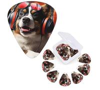 Guitar Picks 6 Pcs Guitar Plectrums with Storage Box 3 Different Thickness Cute Dog Wearing Headphones Guitar Picks Accessories Bass Pick for Electric Ukulele 2Pcs 0.46mm, 2Pcs 0.96mm, 2Pcs 0.71mm