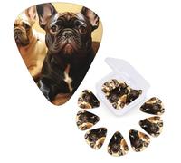 Guitar Picks 6 Pcs Guitar Plectrums with Storage Box 3 Different Thickness Cute French Bulldog Graphics Guitar Picks Accessories Bass Pick for Electric Ukulele 2Pcs 0.46mm, 2Pcs 0.96mm, 2Pcs 0.71mm