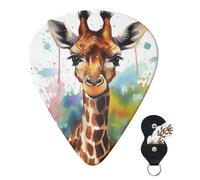 Guitar Picks 6 Pcs Guitar Plectrums with Storage Box 3 Different Thickness Cute giraffe watercolor Guitar Picks Accessories Bass Pick for Electric Ukulele 2Pcs 0.46mm, 2Pcs 0.96mm, 2Pcs 0.71mm