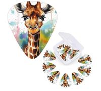 Guitar Picks 6 Pcs Guitar Plectrums with Storage Box 3 Different Thickness Cute giraffe watercolor Guitar Picks Accessories Bass Pick for Electric Ukulele 2Pcs 0.46mm, 2Pcs 0.96mm, 2Pcs 0.71mm