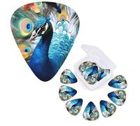 Guitar Picks 6 Pcs Guitar Plectrums with Storage Box 3 Different Thickness Cute Peacock Guitar Picks Accessories Bass Pick for Electric Ukulele 2Pcs 0.46mm, 2Pcs 0.96mm, 2Pcs 0.71mm