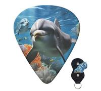 Guitar Picks 6 Pcs Guitar Plectrums with Storage Box 3 Different Thickness Dolphin in the coral reef Guitar Picks Accessories Bass Pick for Electric Ukulele 2Pcs 0.46mm, 2Pcs 0.96mm, 2Pcs 0.71mm