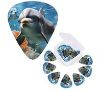 Guitar Picks 6 Pcs Guitar Plectrums with Storage Box 3 Different Thickness Dolphin in the coral reef Guitar Picks Accessories Bass Pick for Electric Ukulele 2Pcs 0.46mm, 2Pcs 0.96mm, 2Pcs 0.71mm