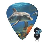 Guitar Picks 6 Pcs Guitar Plectrums with Storage Box 3 Different Thickness Dolphins Blue Guitar Picks Accessories Bass Pick for Electric Ukulele 2Pcs 0.46mm, 2Pcs 0.96mm, 2Pcs 0.71mm