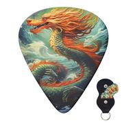 Guitar Picks 6 Pcs Guitar Plectrums with Storage Box 3 Different Thickness Dragon Oil Painting Guitar Picks Accessories Bass Pick for Electric Ukulele 2Pcs 0.46mm, 2Pcs 0.96mm, 2Pcs 0.71mm