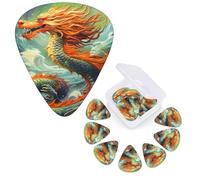 Guitar Picks 6 Pcs Guitar Plectrums with Storage Box 3 Different Thickness Dragon Oil Painting Guitar Picks Accessories Bass Pick for Electric Ukulele 2Pcs 0.46mm, 2Pcs 0.96mm, 2Pcs 0.71mm