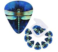 Guitar Picks 6 Pcs Guitar Plectrums with Storage Box 3 Different Thickness Dragonfly on blue Background Guitar Picks Accessories Bass Pick for Electric Ukulele 2Pcs 0.46mm, 2Pcs 0.96mm, 2Pcs 0.71mm