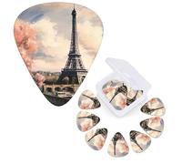 Guitar Picks 6 Pcs Guitar Plectrums with Storage Box 3 Different Thickness Eiffel Tower Paris Guitar Picks Accessories Bass Pick for Electric Ukulele 2Pcs 0.46mm, 2Pcs 0.96mm, 2Pcs 0.71mm