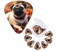 Guitar Picks 6 Pcs Guitar Plectrums with Storage Box 3 Different Thickness Fall Foliage Pug Dog Guitar Picks Accessories Bass Pick for Electric Ukulele 2Pcs 0.46mm, 2Pcs 0.96mm, 2Pcs 0.71mm