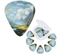 Guitar Picks 6 Pcs Guitar Plectrums with Storage Box 3 Different Thickness Fantasy Landschaft Guitar Picks Accessories Bass Pick for Electric Ukulele 2Pcs 0.46mm, 2Pcs 0.96mm, 2Pcs 0.71mm