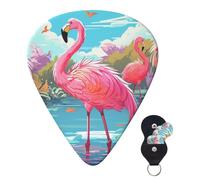 Guitar Picks 6 Pcs Guitar Plectrums with Storage Box 3 Different Thickness flamingo bird Guitar Picks Accessories Bass Pick for Electric Ukulele 2Pcs 0.46mm, 2Pcs 0.96mm, 2Pcs 0.71mm