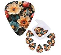 Guitar Picks 6 Pcs Guitar Plectrums with Storage Box 3 Different Thickness Floral pattern Guitar Picks Accessories Bass Pick for Electric Ukulele 2Pcs 0.46mm, 2Pcs 0.96mm, 2Pcs 0.71mm