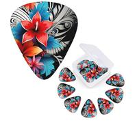 Guitar Picks 6 Pcs Guitar Plectrums with Storage Box 3 Different Thickness floral tribal patterns Guitar Picks Accessories Bass Pick for Electric Ukulele 2Pcs 0.46mm, 2Pcs 0.96mm, 2Pcs 0.71mm