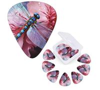 Guitar Picks 6 Pcs Guitar Plectrums with Storage Box 3 Different Thickness flower blue dragonfly Guitar Picks Accessories Bass Pick for Electric Ukulele 2Pcs 0.46mm, 2Pcs 0.96mm, 2Pcs 0.71mm