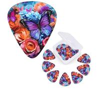Guitar Picks 6 Pcs Guitar Plectrums with Storage Box 3 Different Thickness Flowers and Butterflies Guitar Picks Accessories Bass Pick for Electric Ukulele 2Pcs 0.46mm, 2Pcs 0.96mm, 2Pcs 0.71mm