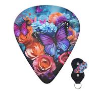 Guitar Picks 6 Pcs Guitar Plectrums with Storage Box 3 Different Thickness Flowers and Butterflies Guitar Picks Accessories Bass Pick for Electric Ukulele 2Pcs 0.46mm, 2Pcs 0.96mm, 2Pcs 0.71mm