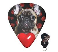 Guitar Picks 6 Pcs Guitar Plectrums with Storage Box 3 Different Thickness French Bulldog Holding Guitar Picks Accessories Bass Pick for Electric Ukulele 2Pcs 0.46mm, 2Pcs 0.96mm, 2Pcs 0.71mm