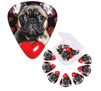 Guitar Picks 6 Pcs Guitar Plectrums with Storage Box 3 Different Thickness French Bulldog Holding Guitar Picks Accessories Bass Pick for Electric Ukulele 2Pcs 0.46mm, 2Pcs 0.96mm, 2Pcs 0.71mm
