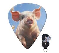 Guitar Picks 6 Pcs Guitar Plectrums with Storage Box 3 Different Thickness Funny Cute Pig Guitar Picks Accessories Bass Pick for Electric Ukulele 2Pcs 0.46mm, 2Pcs 0.96mm, 2Pcs 0.71mm