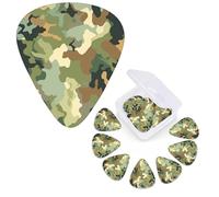 Guitar Picks 6 Pcs Guitar Plectrums with Storage Box 3 Different Thickness Green brown camouflage Guitar Picks Accessories Bass Pick for Electric Ukulele 2Pcs 0.46mm, 2Pcs 0.96mm, 2Pcs 0.71mm
