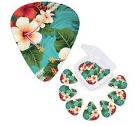 Guitar Picks 6 Pcs Guitar Plectrums with Storage Box 3 Different Thickness Hawaiian flowers Guitar Picks Accessories Bass Pick for Electric Ukulele 2Pcs 0.46mm, 2Pcs 0.96mm, 2Pcs 0.71mm