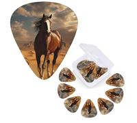 Guitar Picks 6 Pcs Guitar Plectrums with Storage Box 3 Different Thickness Horse in desert Guitar Picks Accessories Bass Pick for Electric Ukulele 2Pcs 0.46mm, 2Pcs 0.96mm, 2Pcs 0.71mm