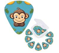 Guitar Picks 6 Pcs Guitar Plectrums with Storage Box 3 Different Thickness Monkey and banana pattern Guitar Picks Accessories Bass Pick for Electric Ukulele 2Pcs 0.46mm, 2Pcs 0.96mm, 2Pcs 0.71mm