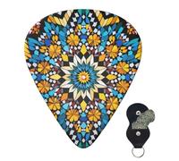 Guitar Picks 6 Pcs Guitar Plectrums with Storage Box 3 Different Thickness Moroccan Color Pattern Guitar Picks Accessories Bass Pick for Electric Ukulele 2Pcs 0.46mm, 2Pcs 0.96mm, 2Pcs 0.71mm
