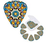 Guitar Picks 6 Pcs Guitar Plectrums with Storage Box 3 Different Thickness Moroccan Color Pattern Guitar Picks Accessories Bass Pick for Electric Ukulele 2Pcs 0.46mm, 2Pcs 0.96mm, 2Pcs 0.71mm