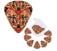 Guitar Picks 6 Pcs Guitar Plectrums with Storage Box 3 Different Thickness Orange folk pattern Guitar Picks Accessories Bass Pick for Electric Ukulele 2Pcs 0.46mm, 2Pcs 0.96mm, 2Pcs 0.71mm