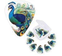 Guitar Picks 6 Pcs Guitar Plectrums with Storage Box 3 Different Thickness Peacock pattern Guitar Picks Accessories Bass Pick for Electric Ukulele 2Pcs 0.46mm, 2Pcs 0.96mm, 2Pcs 0.71mm