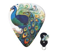 Guitar Picks 6 Pcs Guitar Plectrums with Storage Box 3 Different Thickness Peacock pattern Guitar Picks Accessories Bass Pick for Electric Ukulele 2Pcs 0.46mm, 2Pcs 0.96mm, 2Pcs 0.71mm
