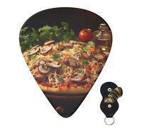 Guitar Picks 6 Pcs Guitar Plectrums with Storage Box 3 Different Thickness Pizza with mushrooms tomatoes Guitar Picks Accessories Bass Pick for Electric Ukulele 2Pcs 0.46mm, 2Pcs 0.96mm, 2Pcs 0.71mm
