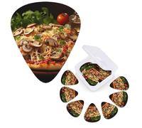 Guitar Picks 6 Pcs Guitar Plectrums with Storage Box 3 Different Thickness Pizza with mushrooms tomatoes Guitar Picks Accessories Bass Pick for Electric Ukulele 2Pcs 0.46mm, 2Pcs 0.96mm, 2Pcs 0.71mm