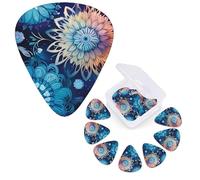 Guitar Picks 6 Pcs Guitar Plectrums with Storage Box 3 Different Thickness Purple blue background Guitar Picks Accessories Bass Pick for Electric Ukulele 2Pcs 0.46mm, 2Pcs 0.96mm, 2Pcs 0.71mm