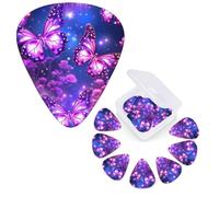 Guitar Picks 6 Pcs Guitar Plectrums with Storage Box 3 Different Thickness Purple cute butterfly Guitar Picks Accessories Bass Pick for Electric Ukulele 2Pcs 0.46mm, 2Pcs 0.96mm, 2Pcs 0.71mm