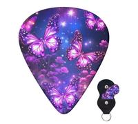 Guitar Picks 6 Pcs Guitar Plectrums with Storage Box 3 Different Thickness Purple cute butterfly print Guitar Picks Accessories Bass Pick for Electric Ukulele 2Pcs 0.46mm, 2Pcs 0.96mm, 2Pcs 0.71mm