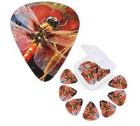 Guitar Picks 6 Pcs Guitar Plectrums with Storage Box 3 Different Thickness Red Dragonfly Guitar Picks Accessories Bass Pick for Electric Ukulele 2Pcs 0.46mm, 2Pcs 0.96mm, 2Pcs 0.71mm