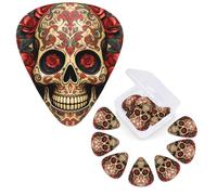 Guitar Picks 6 Pcs Guitar Plectrums with Storage Box 3 Different Thickness Red rose sugar skull Guitar Picks Accessories Bass Pick for Electric Ukulele 2Pcs 0.46mm, 2Pcs 0.96mm, 2Pcs 0.71mm