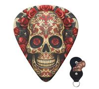 Guitar Picks 6 Pcs Guitar Plectrums with Storage Box 3 Different Thickness Red rose sugar skull Guitar Picks Accessories Bass Pick for Electric Ukulele 2Pcs 0.46mm, 2Pcs 0.96mm, 2Pcs 0.71mm
