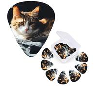 Guitar Picks 6 Pcs Guitar Plectrums with Storage Box 3 Different Thickness Resting Cat Guitar Picks Accessories Bass Pick for Electric Ukulele 2Pcs 0.46mm, 2Pcs 0.96mm, 2Pcs 0.71mm