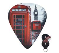 Guitar Picks 6 Pcs Guitar Plectrums with Storage Box 3 Different Thickness Retro London Telephone Guitar Picks Accessories Bass Pick for Electric Ukulele 2Pcs 0.46mm, 2Pcs 0.96mm, 2Pcs 0.71mm