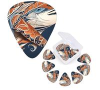Guitar Picks 6 Pcs Guitar Plectrums with Storage Box 3 Different Thickness Shark with tribal pattern Guitar Picks Accessories Bass Pick for Electric Ukulele 2Pcs 0.46mm, 2Pcs 0.96mm, 2Pcs 0.71mm